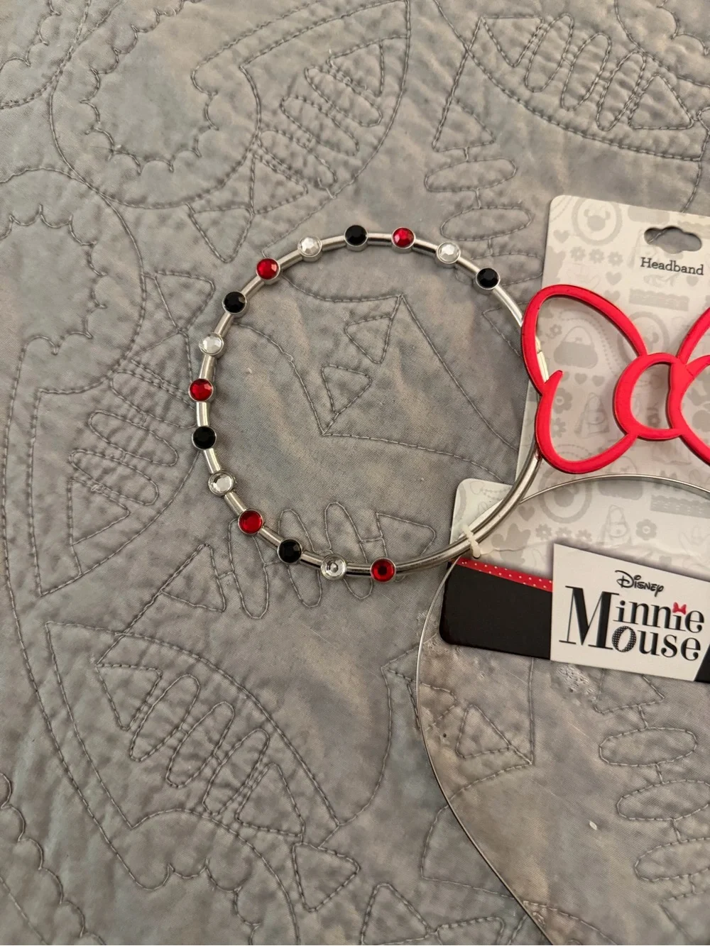 Disney Minnie Mouse Red and Black Beaded Headband Ears